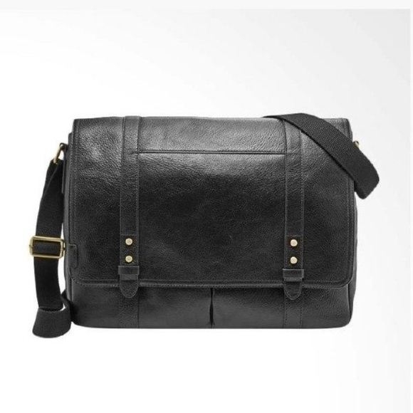 Fossil Handbags - Fossil Black Pebbled Leather Travis Messenger Bag